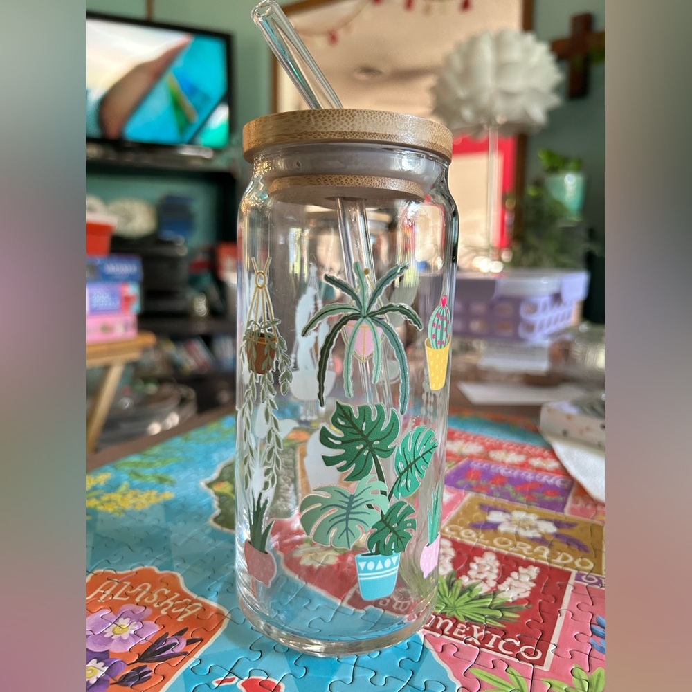 Plant Lovers 20 oz Glass Can Cup